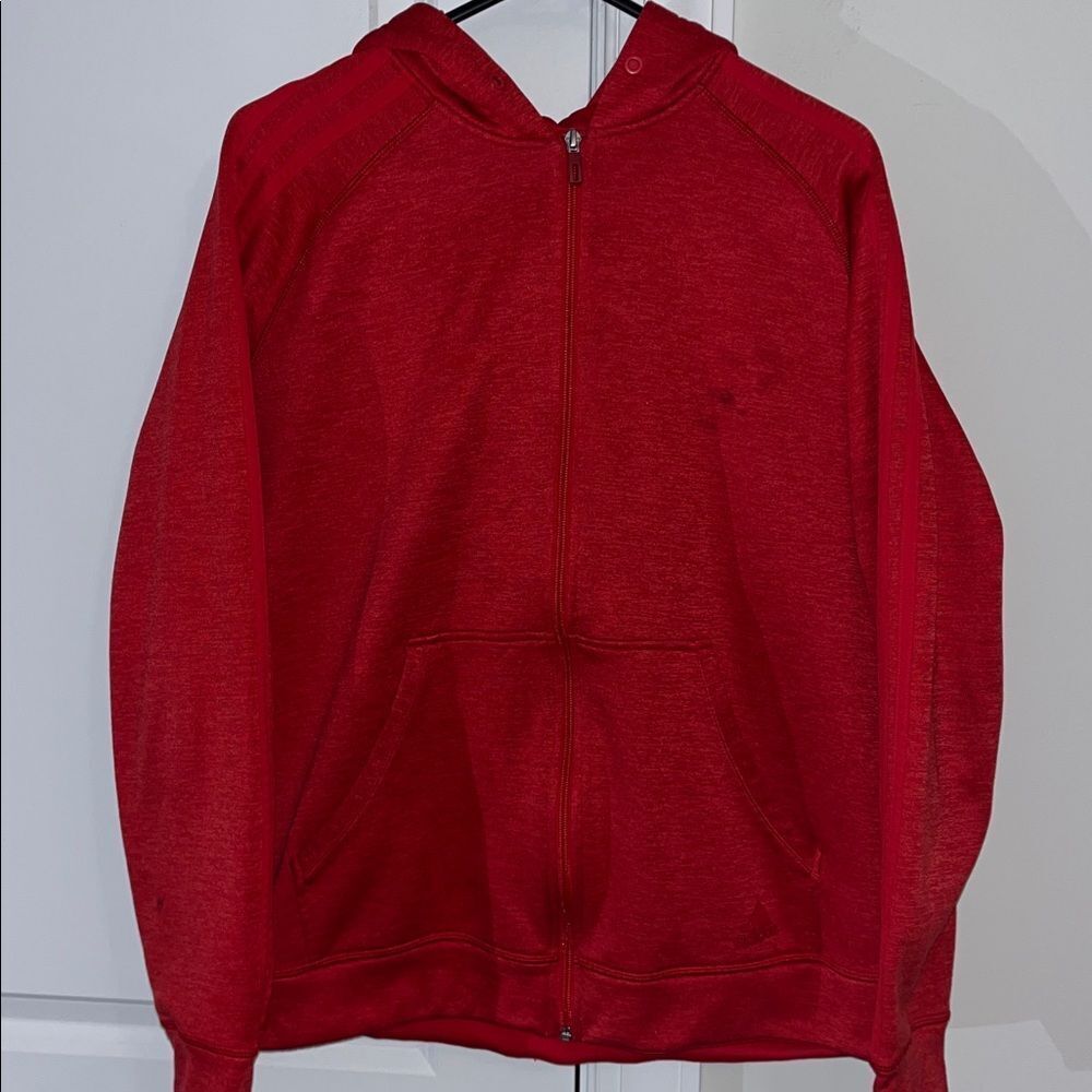 Women’s adidas Red full zipper Hooded Hoodie zipper sweatshirt jacket spots